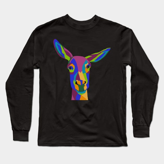 Pop Art Smiling Donkey in Rainbow Colors Long Sleeve T-Shirt by gldomenech